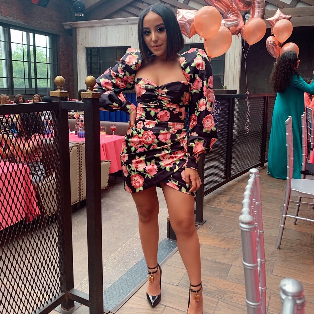 FLORAL SATIN HOUSEOFCB DRESS